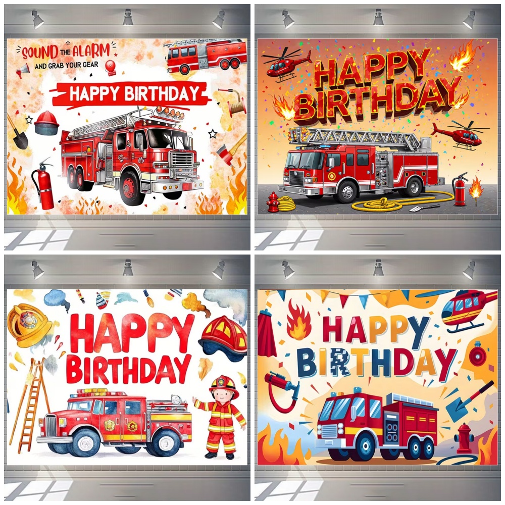 Photography Sport - Cartoon Firetruck Theme Boy Birthday Party