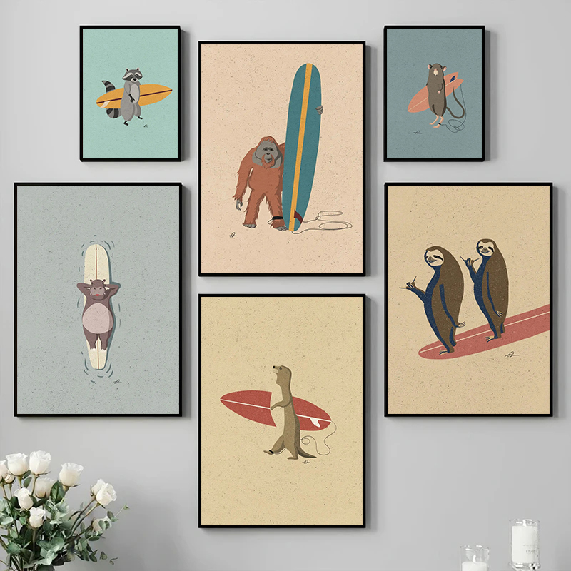 Vintage Cartoon Surfing Animal - Photography Duck 评论和价格
