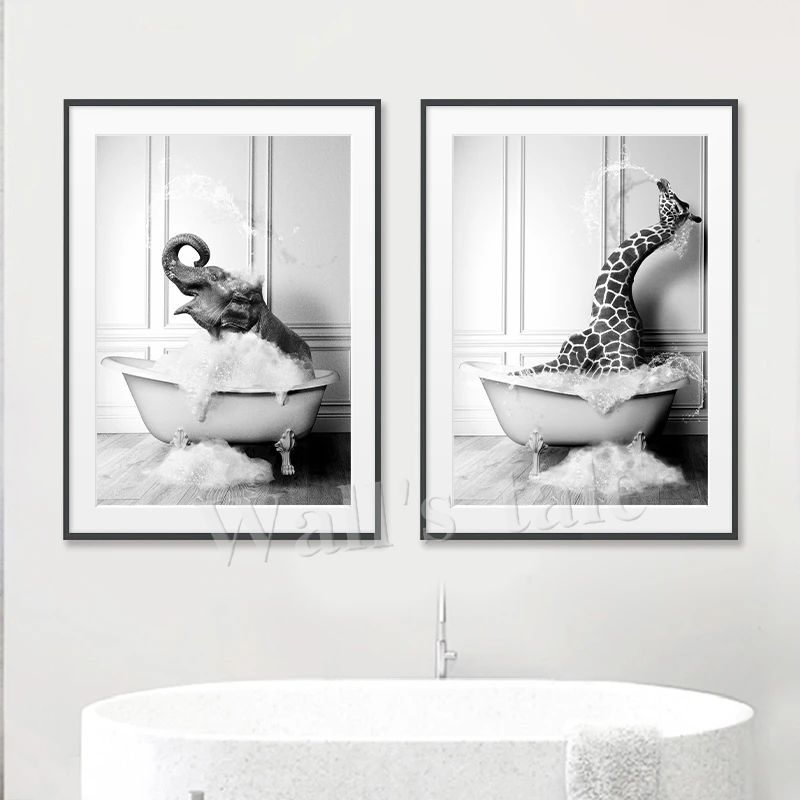 Black and White Animals Bathro - Photography Duck 评论和价格